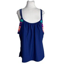 BCBG Swim Tankini Top Blue Pink Womens Size 16 Padded